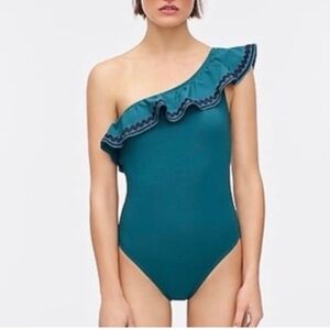 J Crew One-shoulder ruffle one-piece swimsuit with rickrack bodysuit